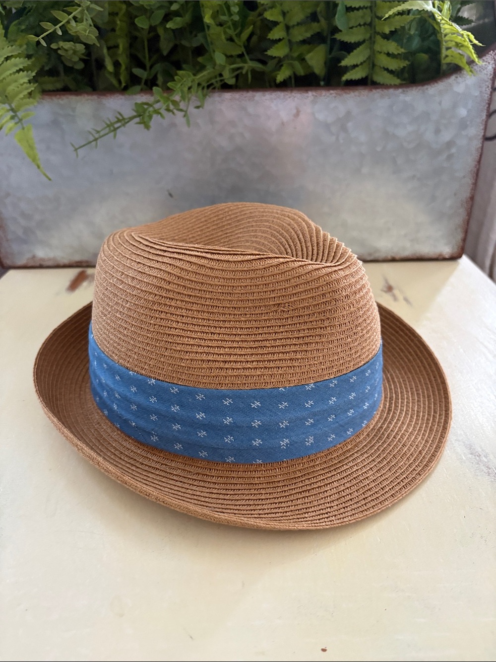 San Diego Hat Company Brown Straw Fedora hat Blue fabric trim Men’s Large/XL